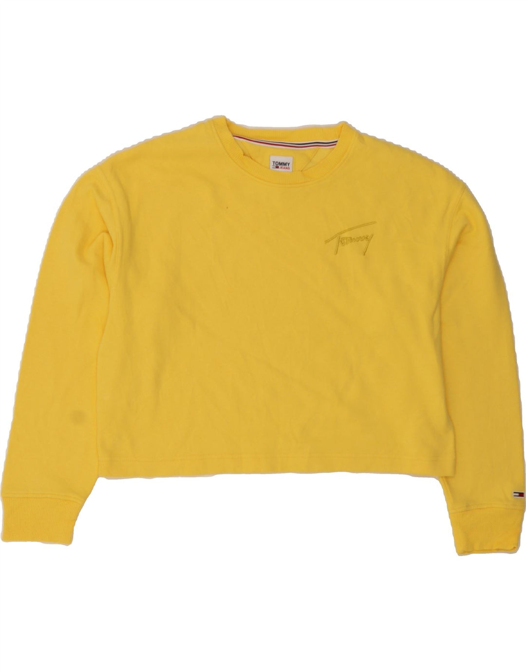 TOMMY HILFIGER Womens Crop Oversized Sweatshirt Jumper UK 10 Small Yellow Vintage Tommy Hilfiger and Second-Hand Tommy Hilfiger from Messina Hembry 