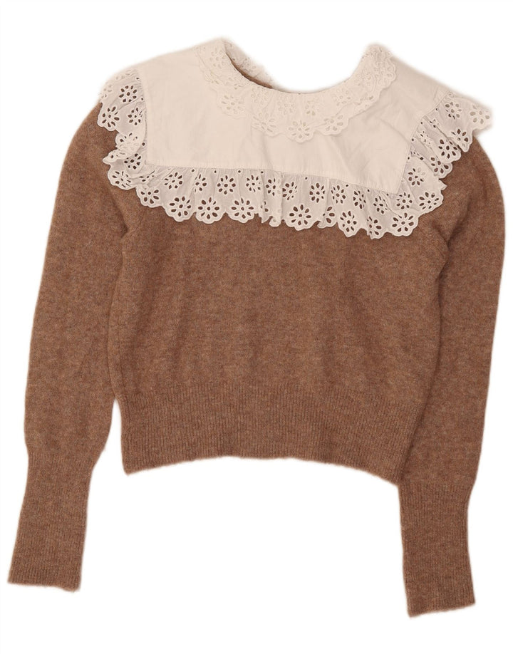 Zara Γυναικείο Crop Boat Neck Jumper πουλόβερ UK 14 Μεσαίο καφέ πολυεστέρας