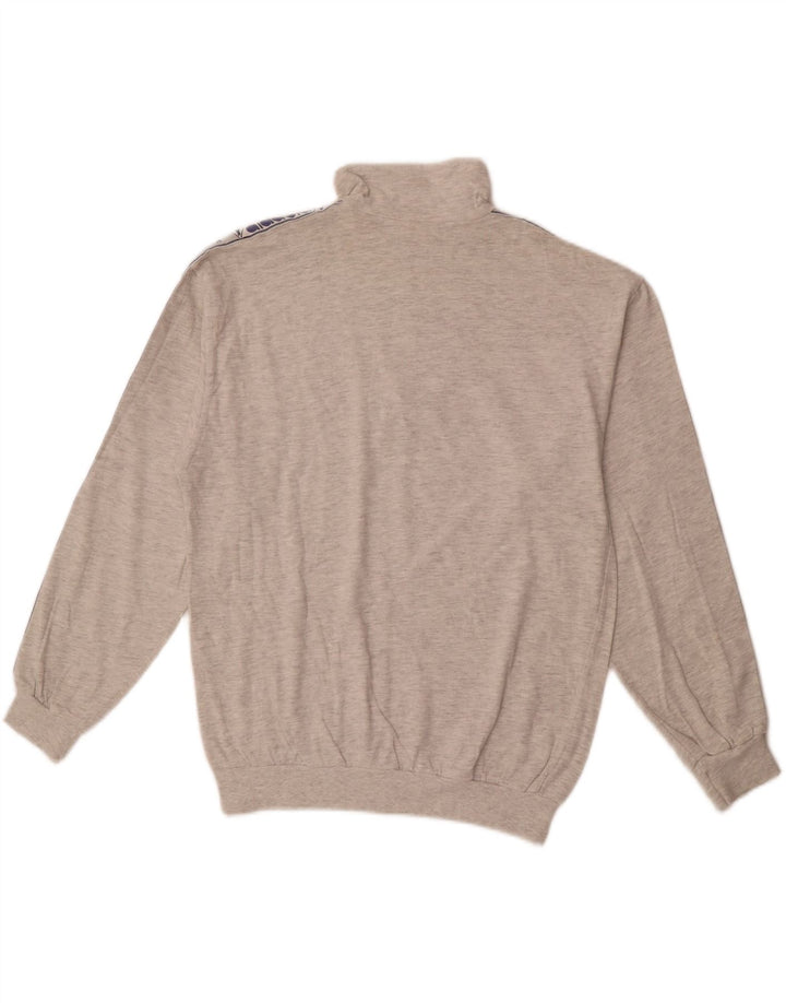DIADORA Mens Graphic Zip Neck Sweatshirt Jumper Small Grey Cotton Vintage Diadora and Second-Hand Diadora from Messina Hembry 