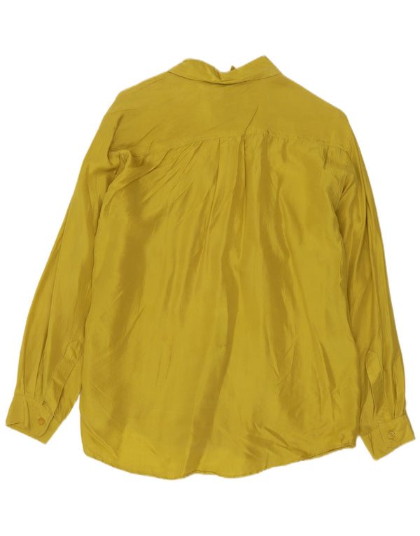 Vintage γυναικείο πουκάμισο oversized μπλούζα UK 10 Small Yellow Silk