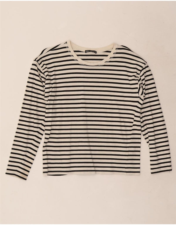 Zara Γυναικείο τοπ μακρυμάνικο UK 10 Small White Ripe Βαμβακερό