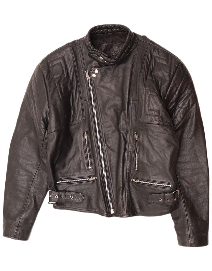 Vintage Ανδρικό Δερμάτινο Μπουφάν Biker UK 44 2XL Μαύρο