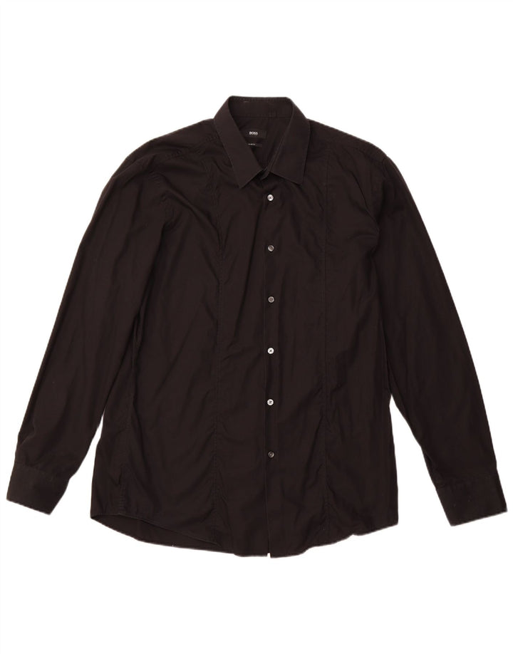 Ανδρικό πουκάμισο HUGO BOSS Slim Fit Μέγεθος 44 17 1/2 XL Μαύρο βαμβακερό