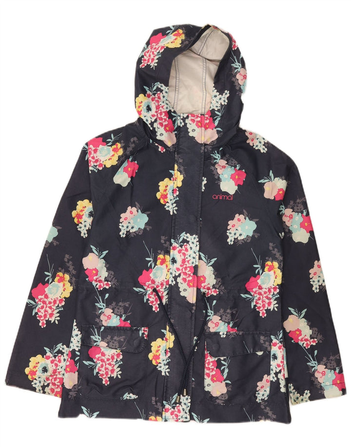 Animal γυναικείο μπουφάν βροχής με κουκούλα UK 8 Small Navy Blue Floral Polyester