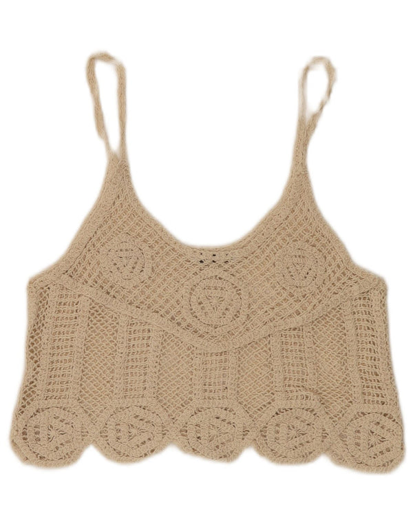 Zara Γυναικείο Crop Crochet Cami Top UK 12 Medium Beige