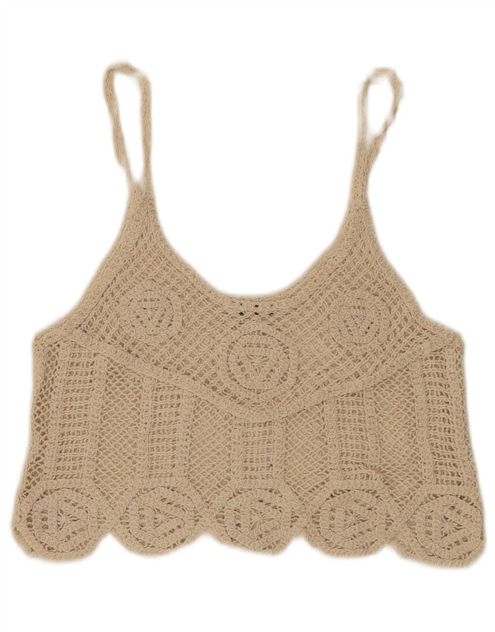 Zara Γυναικείο Crop Crochet Cami Top UK 12 Medium Beige