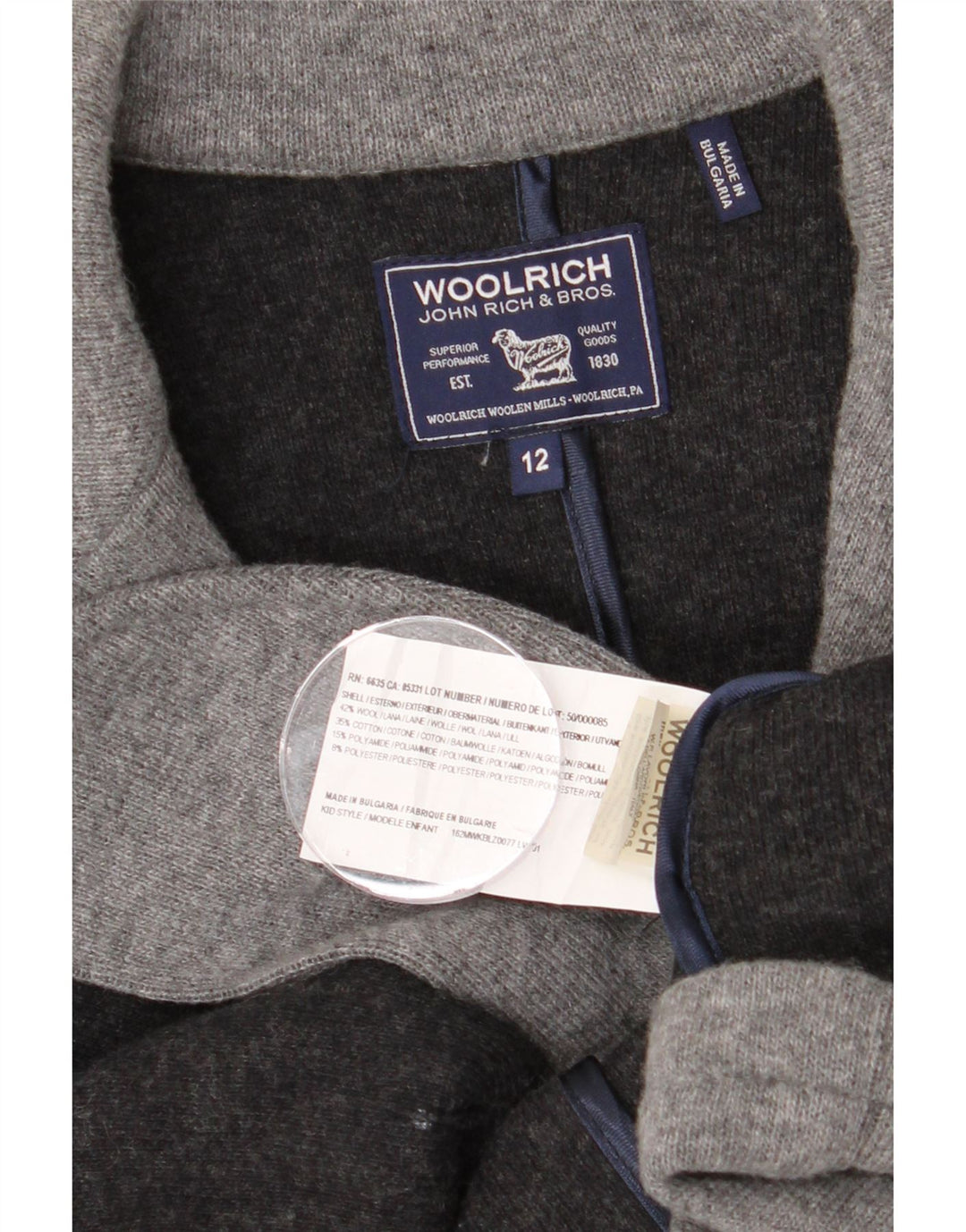 Γυναικείο πουλόβερ με ζακέτα WOOLRICH UK 12 μεσαίο γκρι μαλλί