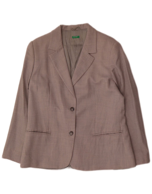 Benetton Womens 2 Button Blazer Jacket IT 48 XL Grey Wool