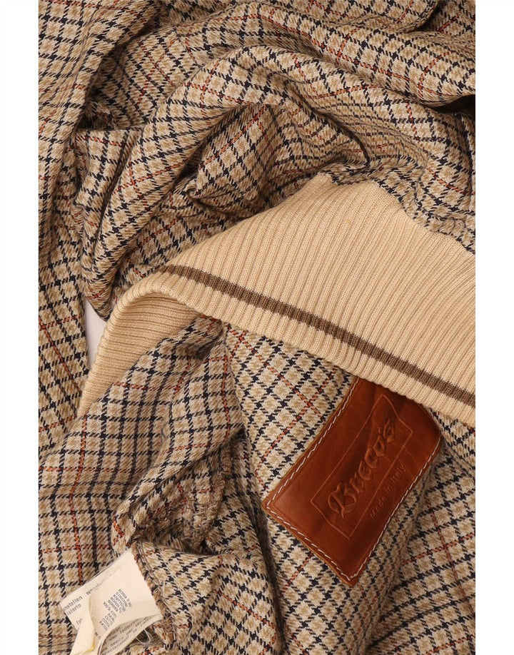 Breco's Mens Bomber Jacket IT 52 XL Brown Houndstooth Cotton