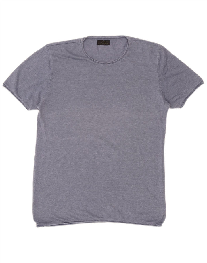 Zara Ανδρικό T-Shirt Top μεγάλο μπλε βαμβακερό