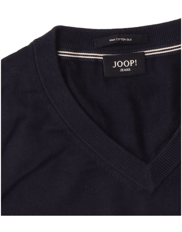 Joop Ανδρικό πουλόβερ με λαιμόκοψη με V λαιμόκοψη Μεγάλο μπλε βαμβακερό