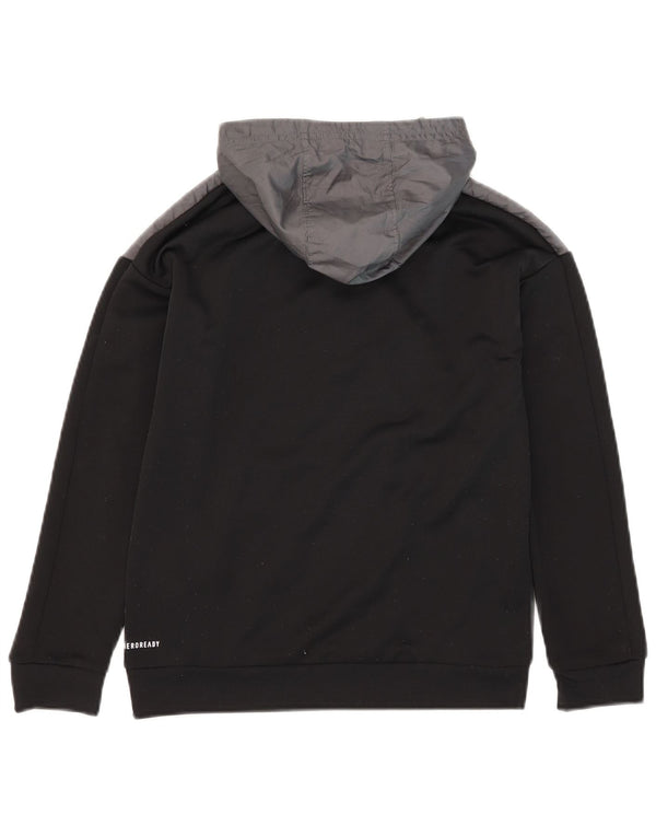 Adidas Boys Aeroready Zip Neck Hoodie Jumper 11-12 Years Black Colourblock