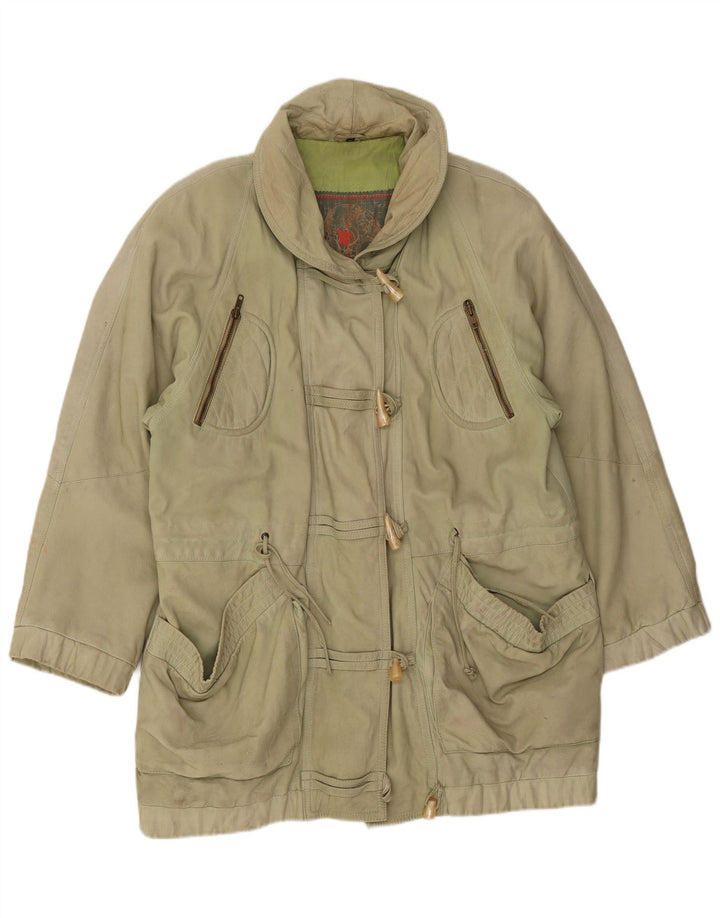 Vintage Γυναικείο Δερμάτινο Παλτό EU 44 XL Πράσινο Δέρμα