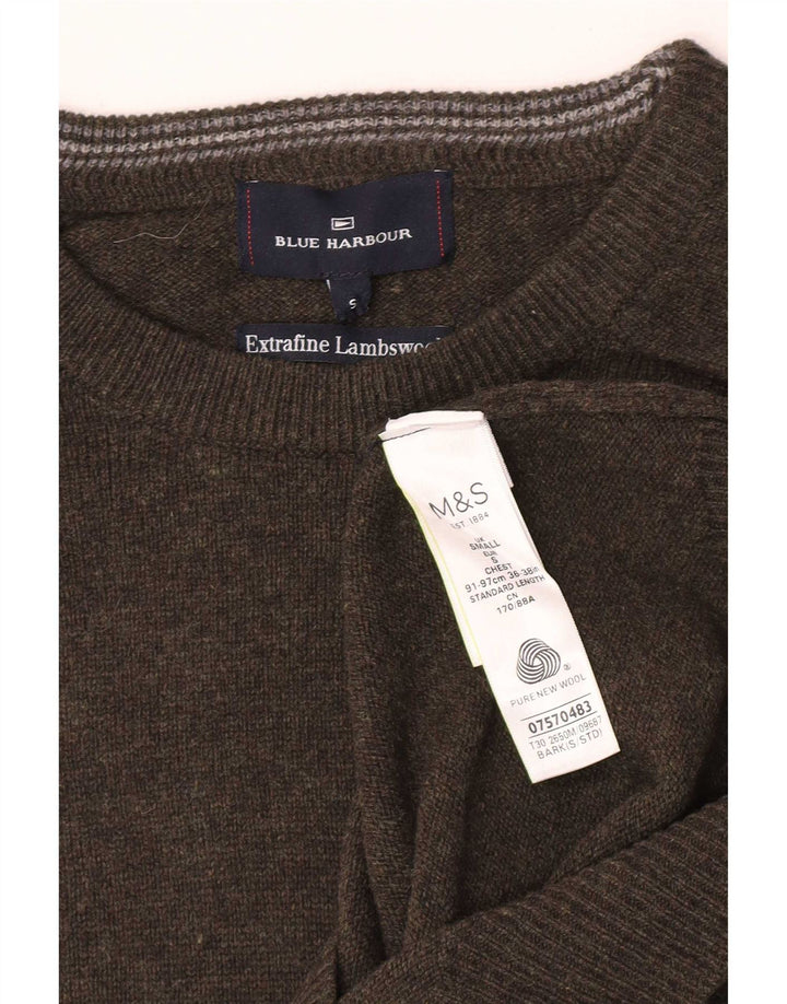 Marks & Spencer Ανδρικό πουλόβερ με λαιμόκοψη, μικρό πράσινο μαλλί αρνιού