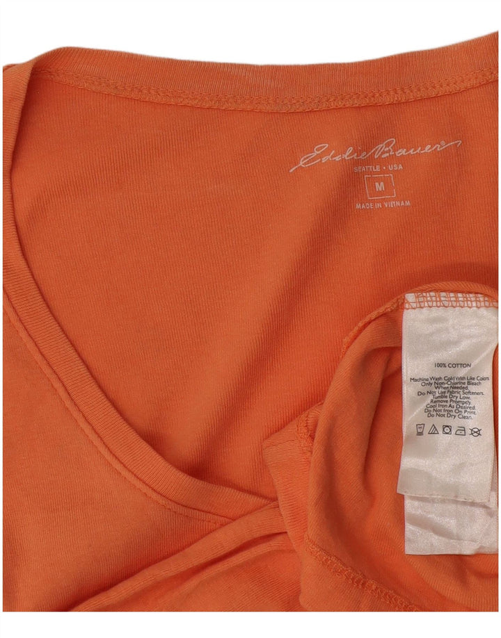 Eddie Bauer Womens Top 3/4 Sleeve UK 12 Medium Orange Cotton
