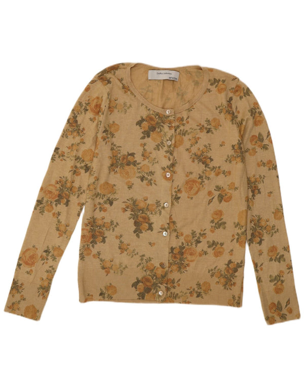 Zara Γυναικεία Ζακέτα UK 14 Large Beige Floral Polyester