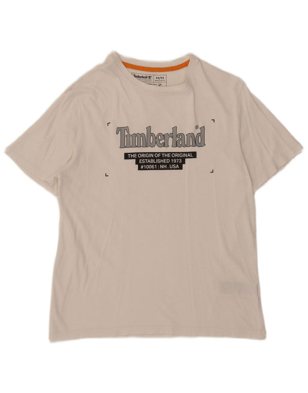 Ανδρικό γραφικό T-Shirt Timberland Top από μεσαίο λευκό βαμβακερό