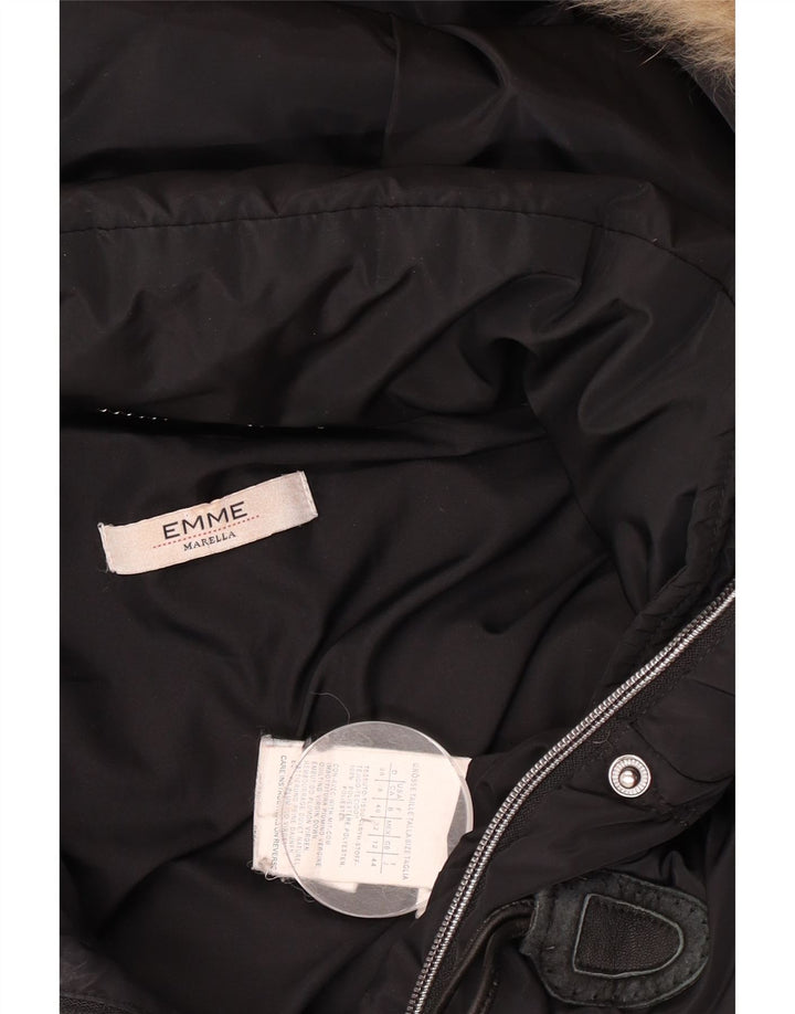 Marella Γυναικείο παλτό EMME με κουκούλα Duffle UK 12 μεσαίο μαύρο πολυεστέρα
