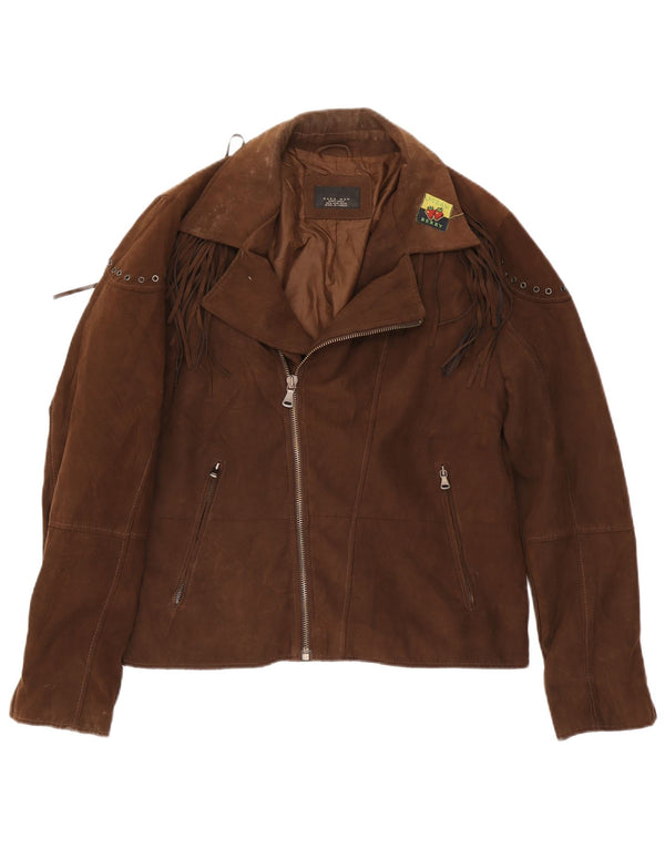 Zara Ανδρικό Faux Suede Biker Jacket UK 42 XL καφέ πολυεστέρας