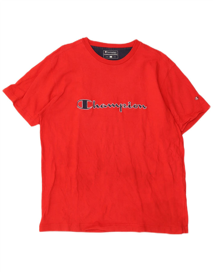 CHAMPION Ανδρικό γραφικό T-Shirt Top μεγάλο κόκκινο βαμβακερό
