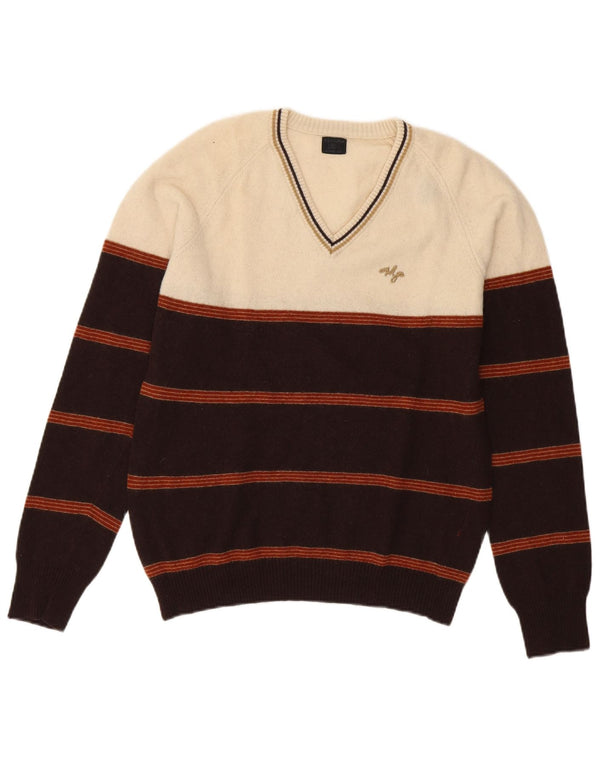 Meltin' Pot Γυναικείο πουλόβερ με λαιμόκοψη με V λαιμόκοψη UK 14 Μεγάλο εκρού ριγέ μαλλί