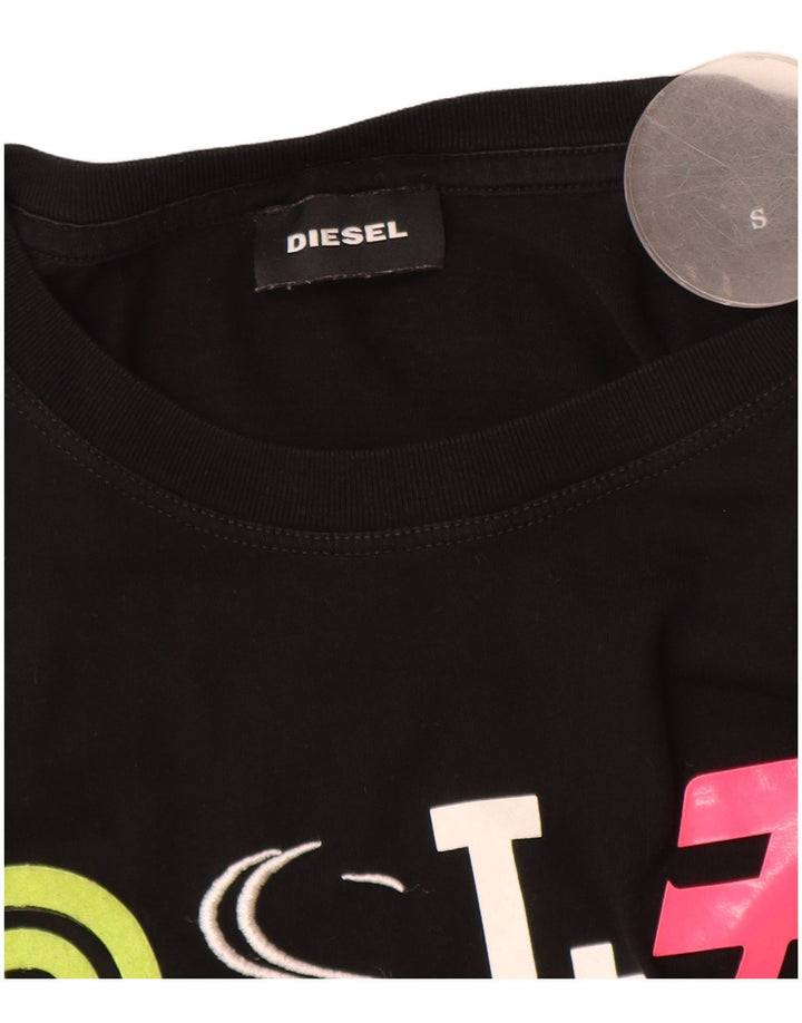 Diesel Γυναικείο γραφικό T-Shirt Top UK 10 Small Black Βαμβακερό