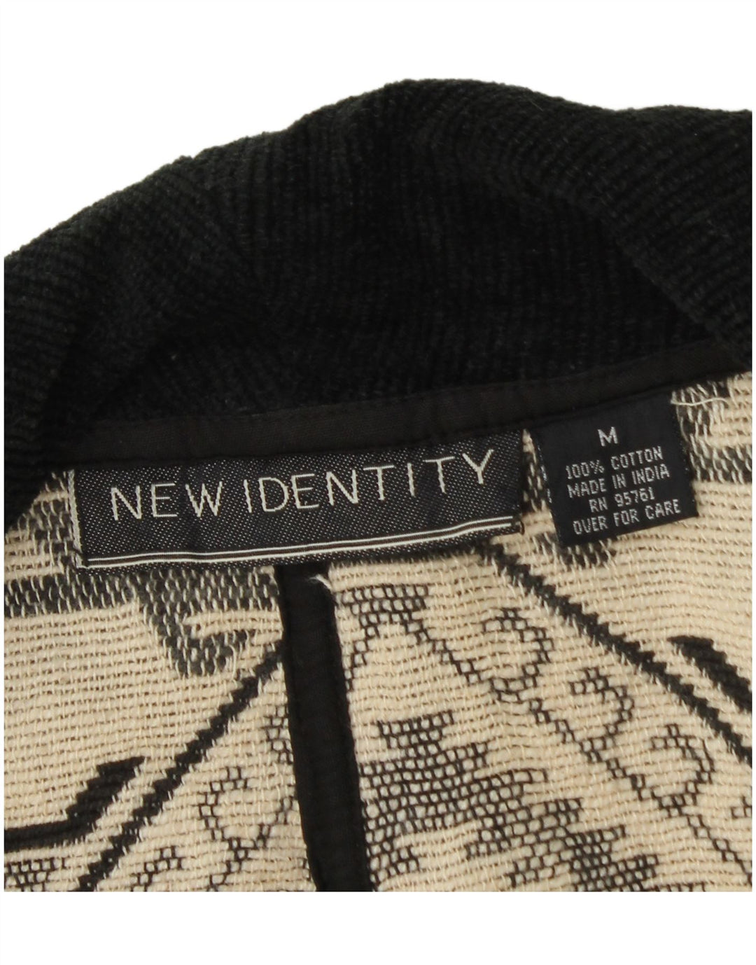 Vintage Γυναικείο Crop Open Bomber Jacket UK 14 Medium Black Geometric Cotton