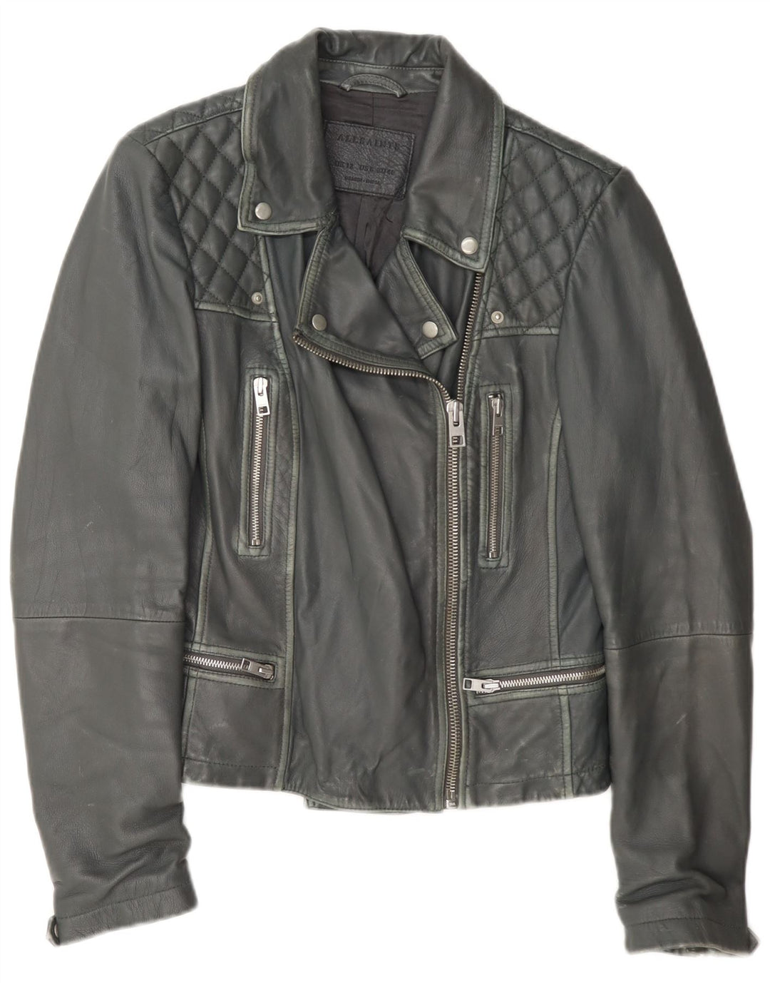 All Saints Γυναικείο Δερμάτινο Μπουφάν Biker UK 12 Medium Grey