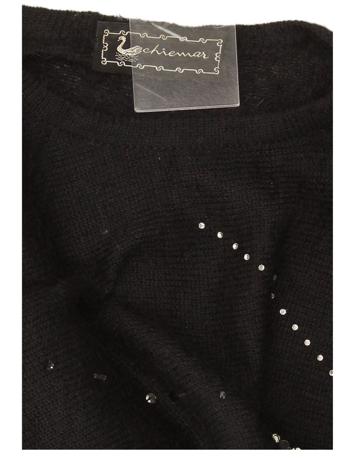 Vintage γυναικείο υπερμεγέθη πουλόβερ Crop Crew Neck Jumper IT 46 Large Μαύρο