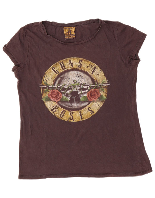 Γυναικείο γραφικό μπλουζάκι Guns N' Roses Top UK 14 μεγάλο καφέ βαμβακερό