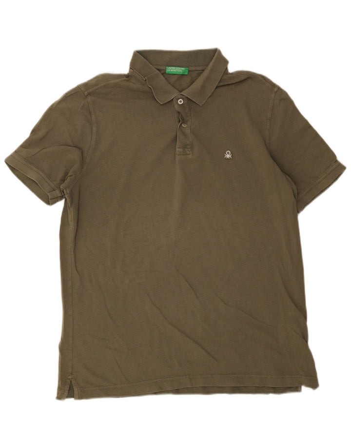 Ανδρικό μπλουζάκι πόλο Benetton XL Χακί βαμβακερό