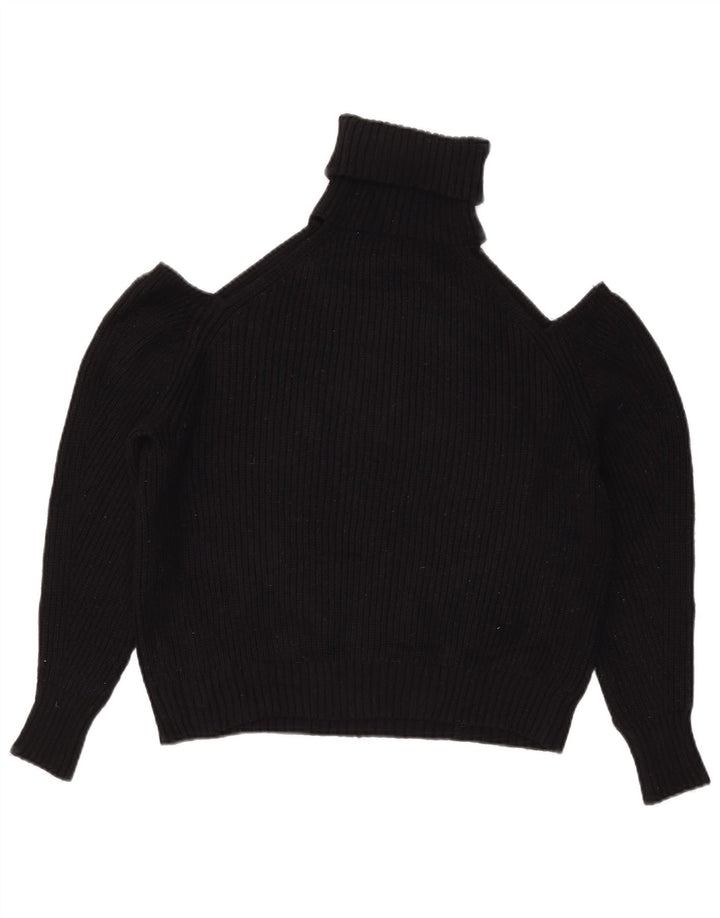 Γυναικείο Zara Off Shoulder Roll Neck πουλόβερ UK 14 Medium Black