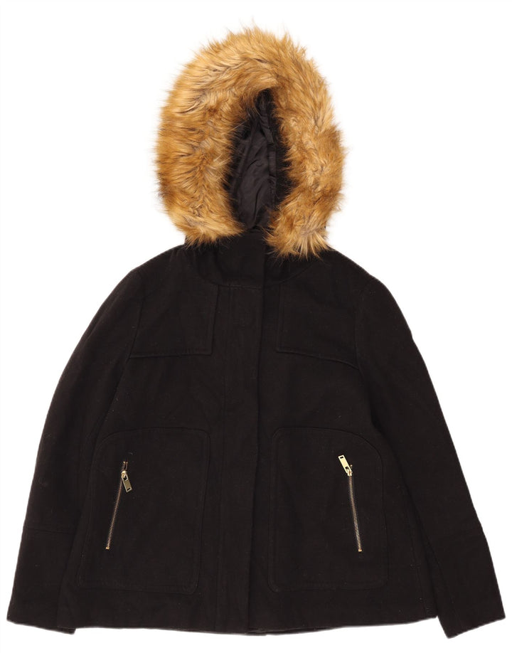 Zara Γυναικείο Bomber Jacket με κουκούλα UK 14 Medium Black Polyester