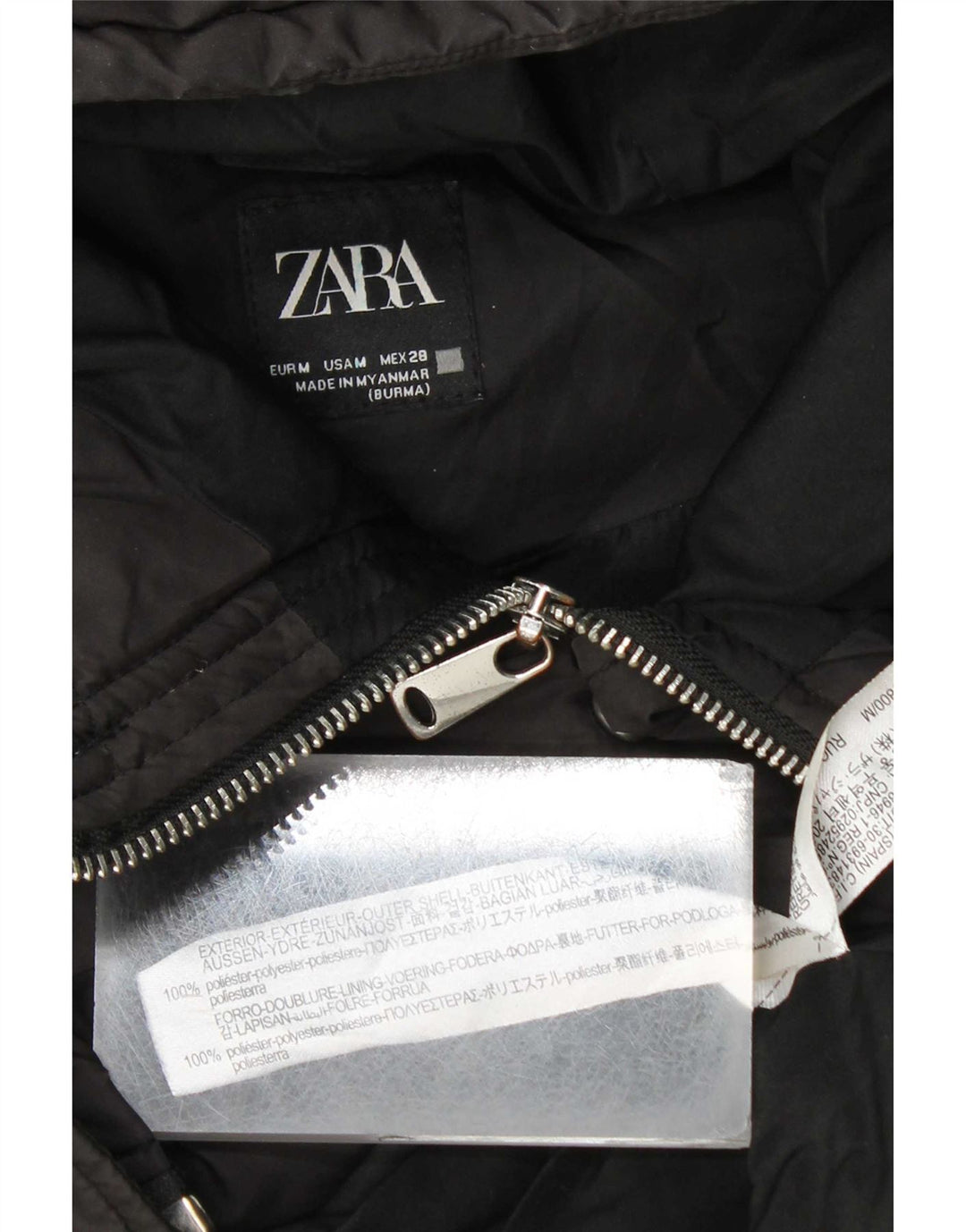 Zara Γυναικεία Longline Hooded Gilet UK 14 Medium Black Polyester