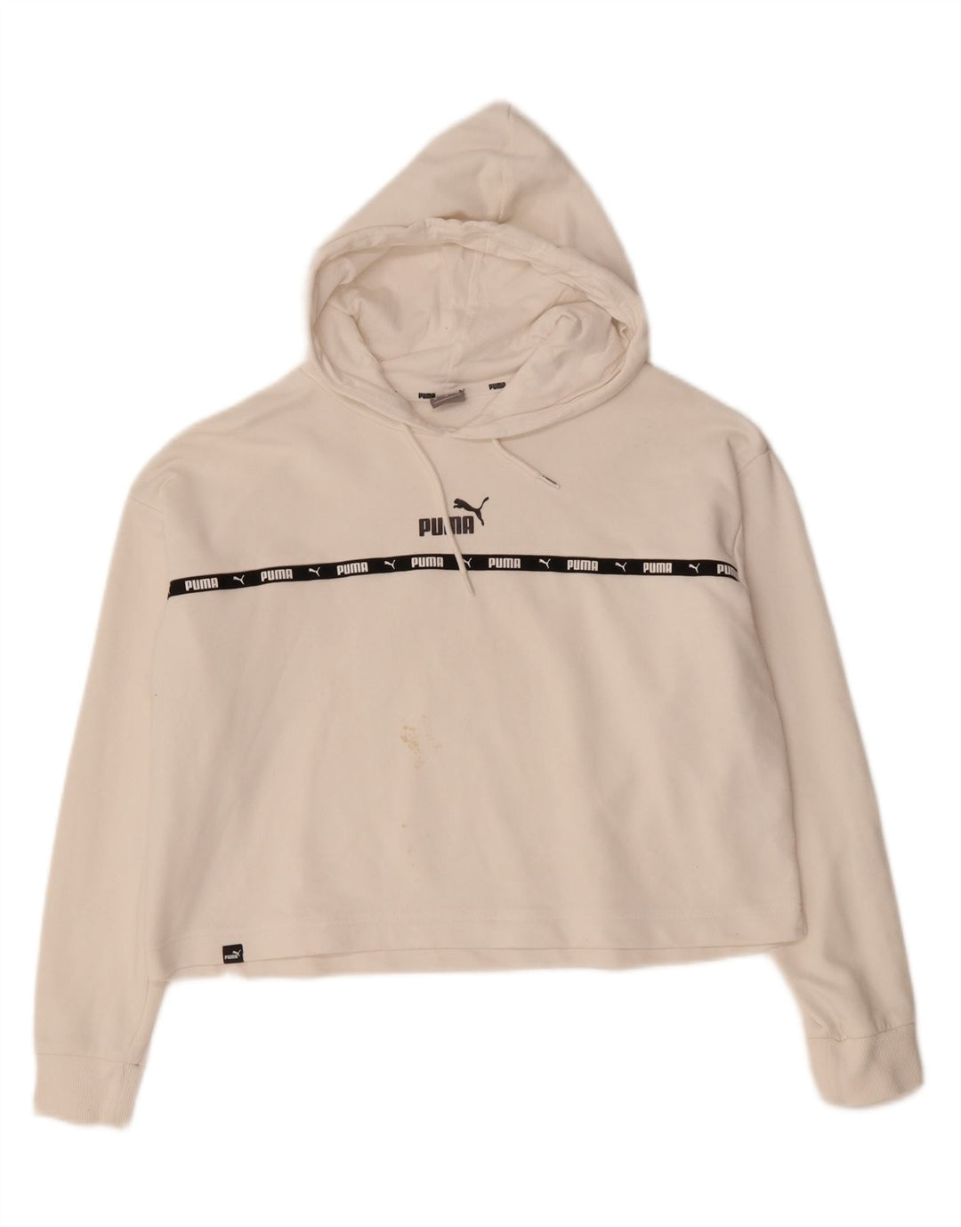 Γυναικεία PUMA Oversized Crop Graphic Hoodie Jumper UK 14 Μεσαίο λευκό βαμβακερό