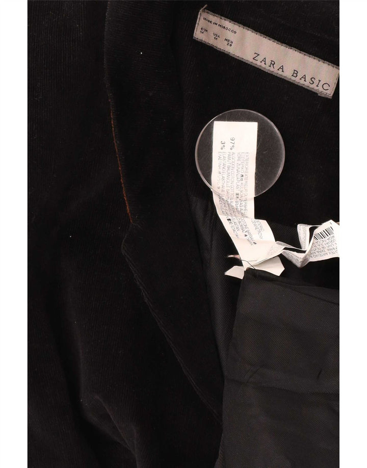 Zara Γυναικείο σακάκι 1 κουμπιού κοτλέ Blazer UK 12 μεσαίο μαύρο βαμβακερό