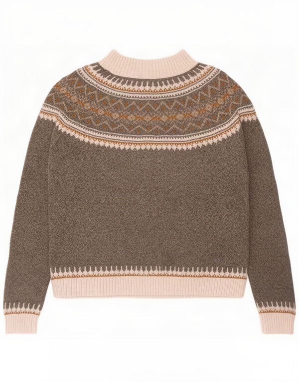 Fat Face Womens Turtle Neck Jumper Sweater UK 18 XL Grey Fair Isle Cotton