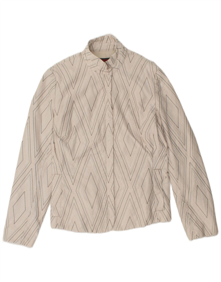 REISS Womens Bomber Jacket UK 14 Medium White Argyle/Diamond Cotton