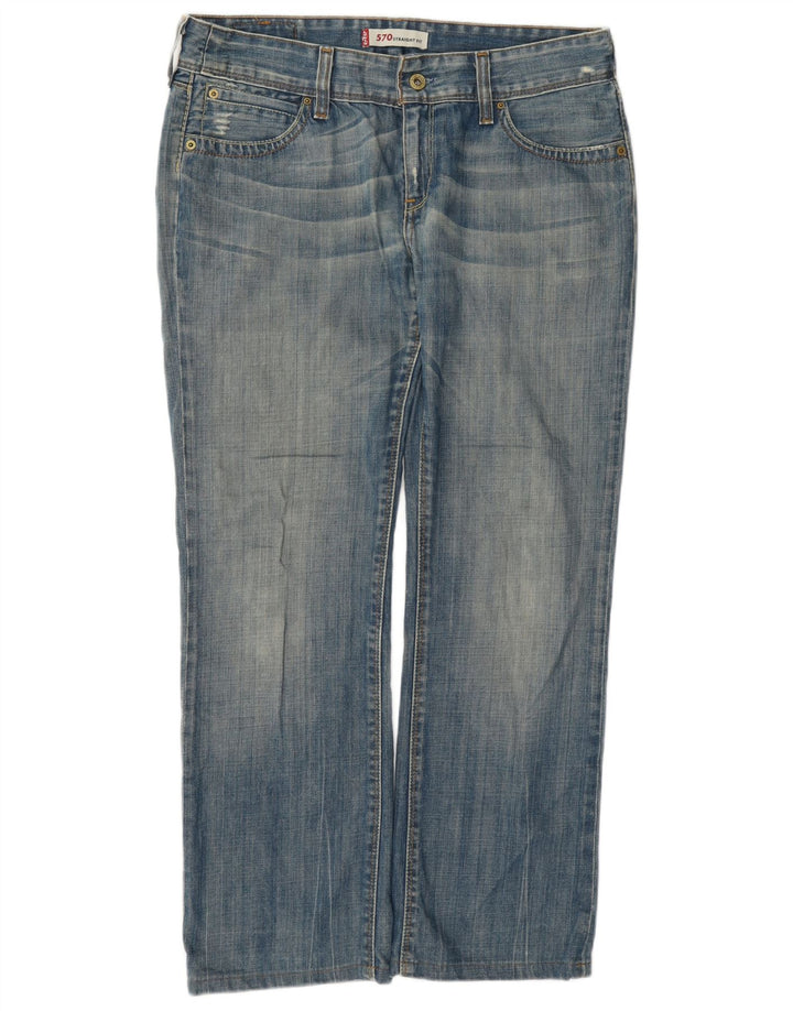 Levi's Womens 570 Distressed Straight Jeans W32 L28 Μπλε βαμβακερό