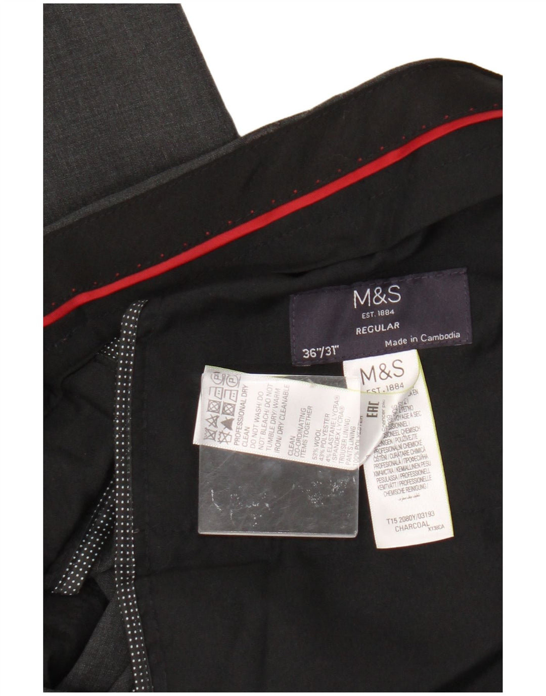 Marks & Spencer Ανδρικό παντελόνι με κανονική εφαρμογή W36 L31 Γκρι μαλλί