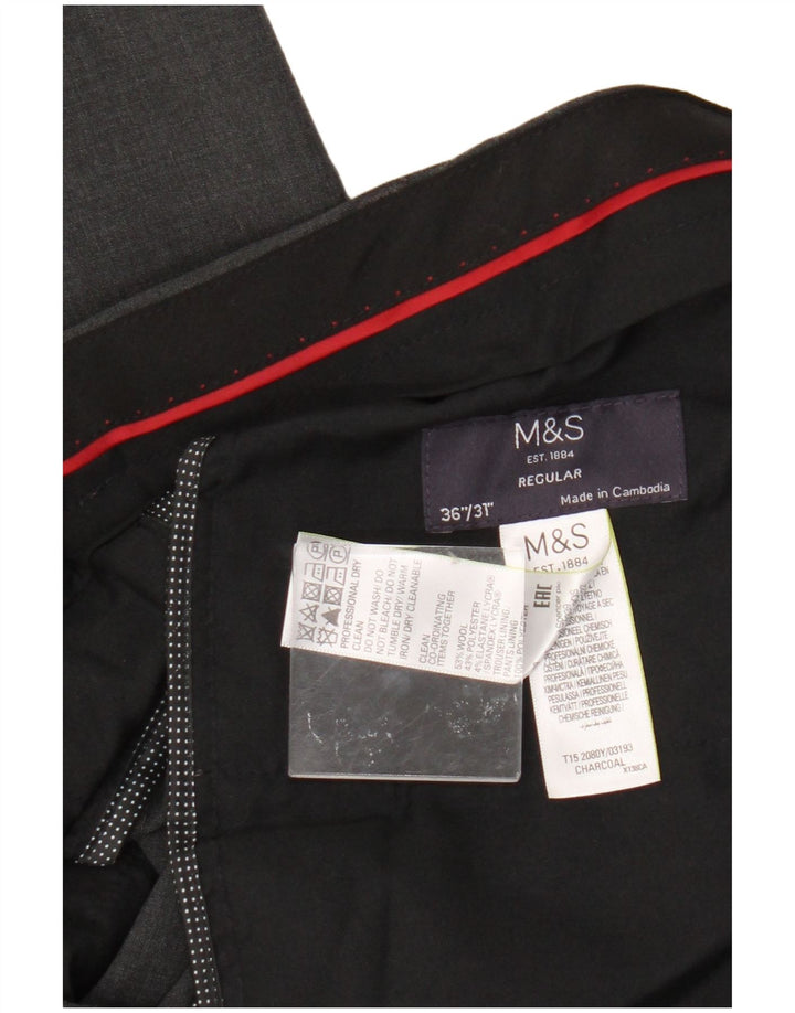 Marks & Spencer Ανδρικό παντελόνι με κανονική εφαρμογή W36 L31 Γκρι μαλλί
