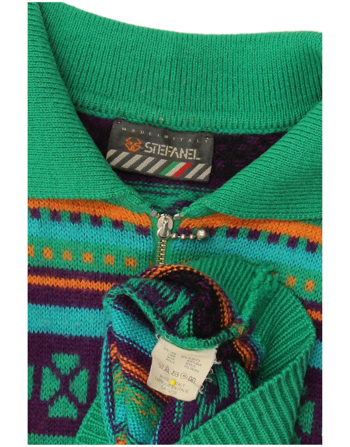 STEFANEL Γυναικείο πλεκτό μακρυμάνικο φόρεμα πόλο UK 14 Μεσαίο πράσινο γεωμετρικό