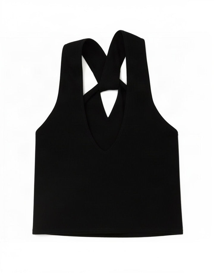 Zara Womens Crop Halter Top UK 14 Large Black