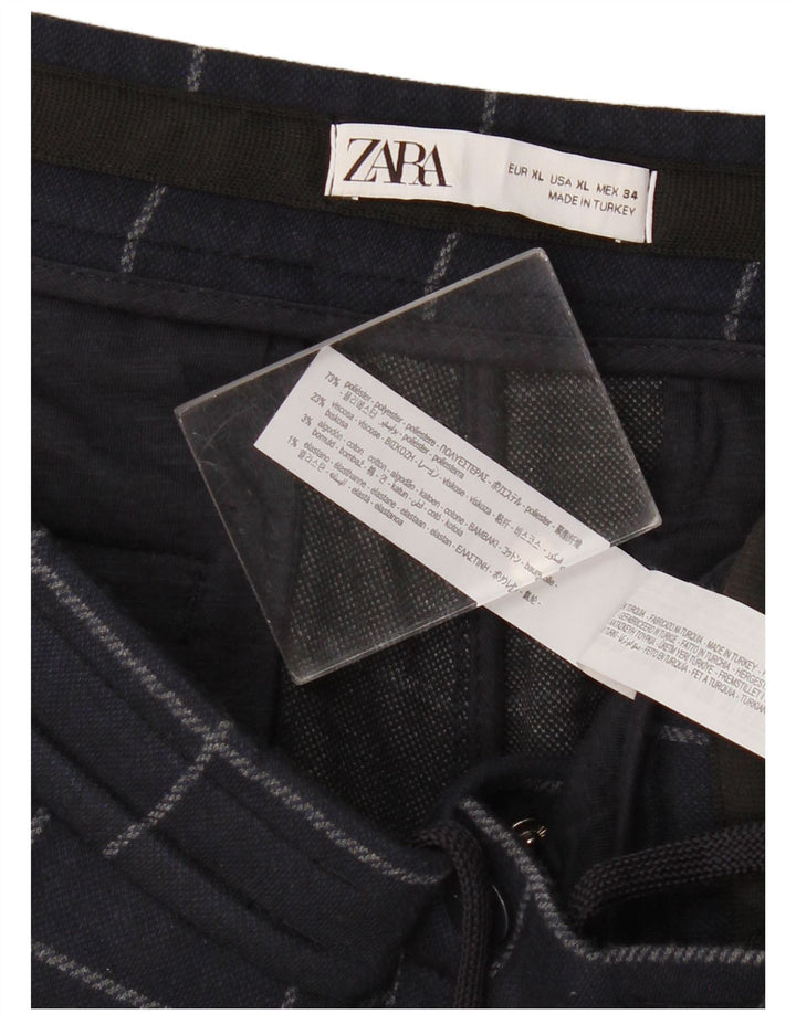 Zara γυναικείο κωνικό κομμένο παντελόνι XL W38 L24 Navy Blue Check Polyester