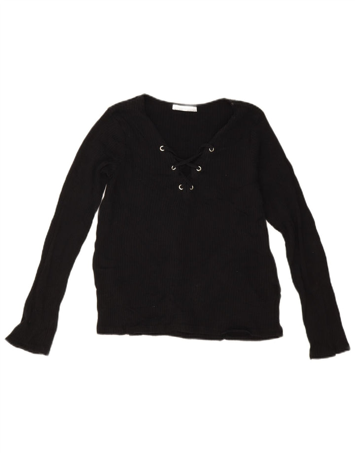 Zara Γυναικείο Crop Top Μακρυμάνικο UK 12 Medium Black