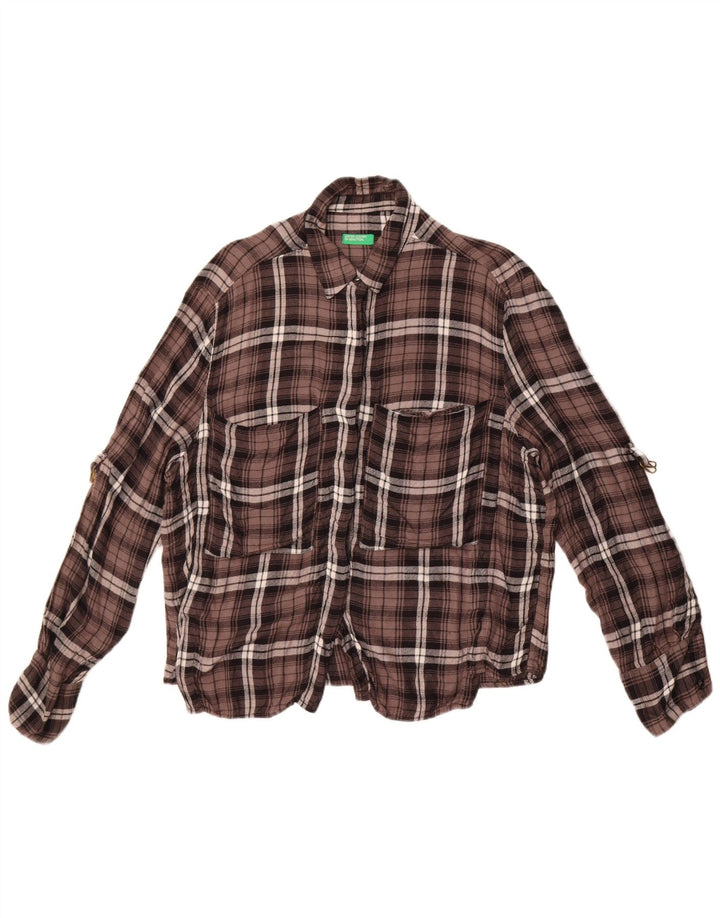 Benetton γυναικείο φανελένιο πουκάμισο UK 14 Large Brown Check