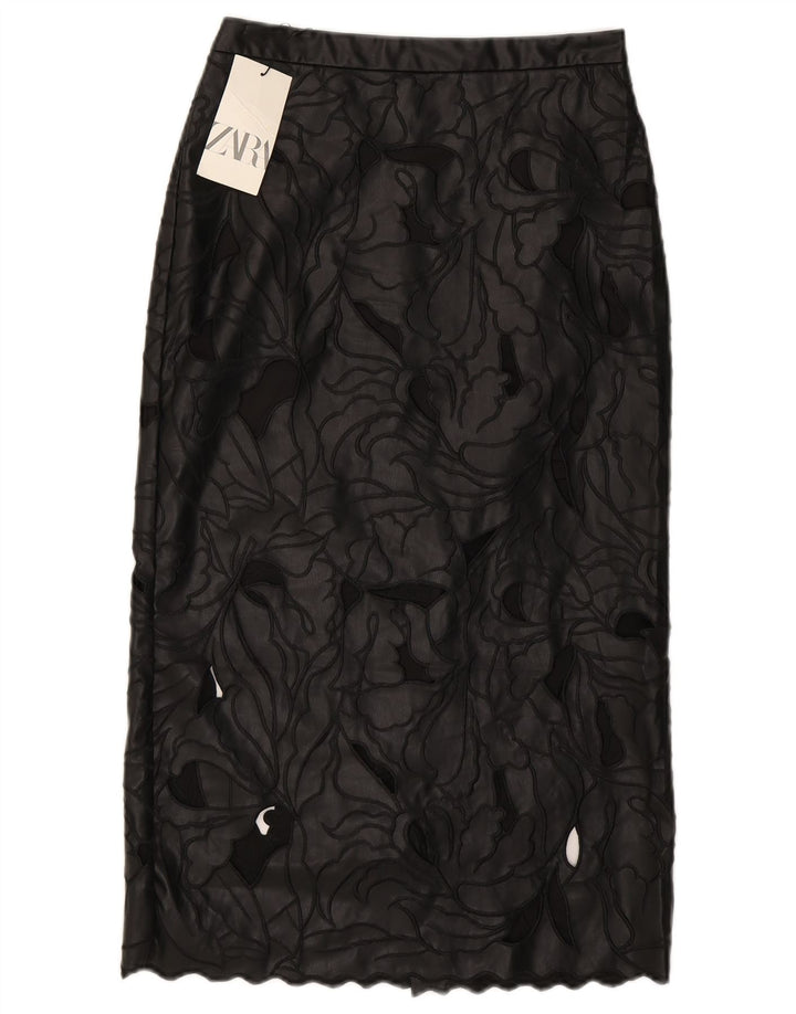 Zara Γυναικεία Δερμάτινη Φούστα Small W26 Black Floral
