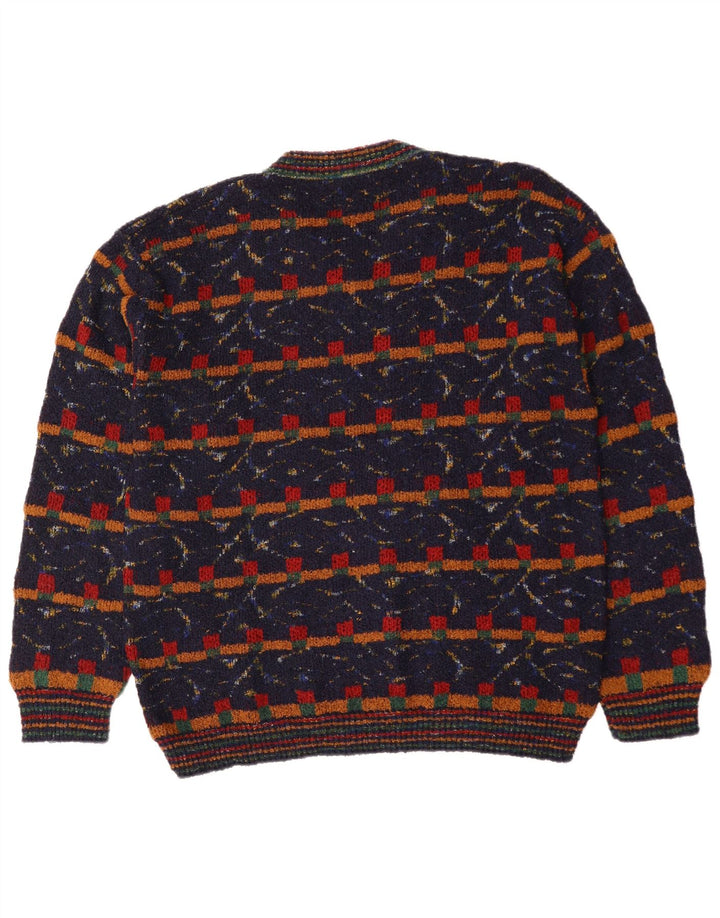 Ανδρικό πουλόβερ με λαιμόκοψη VNTAGE XL Γεωμετρικό μαλλί μπλε Navy