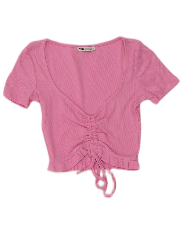 Zara Womens Crop Top UK 8 Small Pink