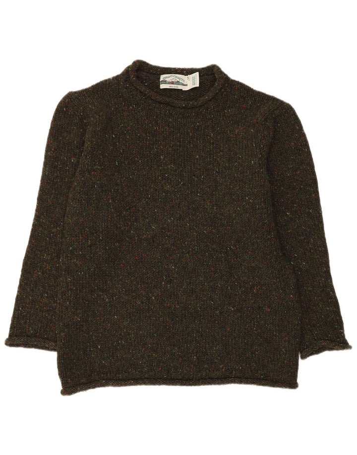 Ανδρικό πουλόβερ Aran Crafts Boat Neck Jumper Μαλλί από μεσαίο χακί
